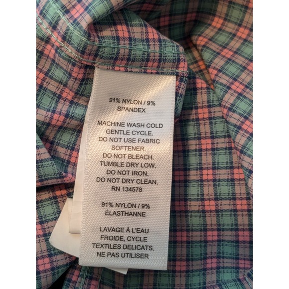 Vineyard Vines Shirt Men's 2XL Pink Green Slim Tucker Performance Button Up - Picture 5 of 8